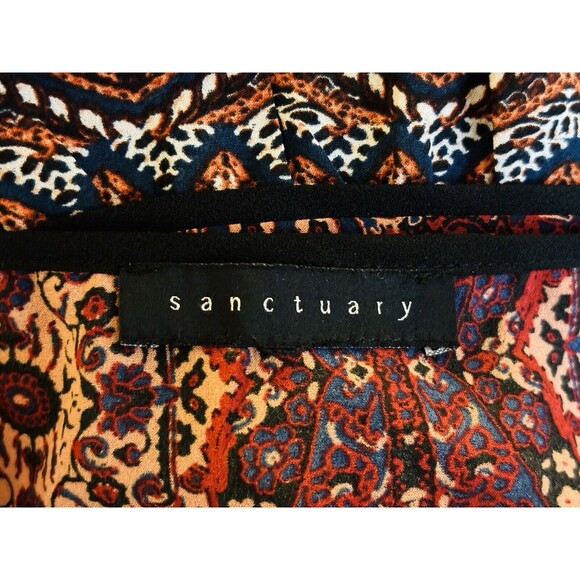 Sanctuary Womens MEDIUM Patchwork Paisley Boho Blouse Peasant Top Long Sleeve - Picture 7 of 9